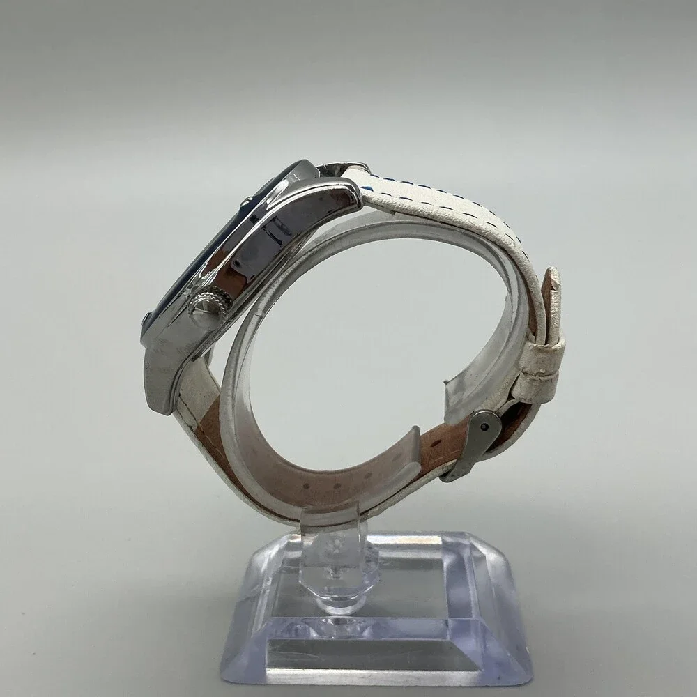 Anne Klein W5126 Womens Watch White Dial Blue Bezel White Leather New Battery